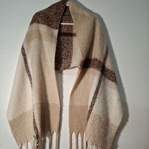 Boutique Handmade Elegant Tan and Brown Oversized Winter Scarf Size L